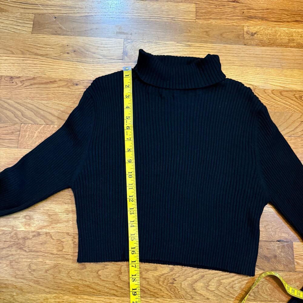 Stitch Drop Womens Large Black Ribbed Knit Turtle Neck Long Sleeve Crop Sweater - Picture 5 of 8